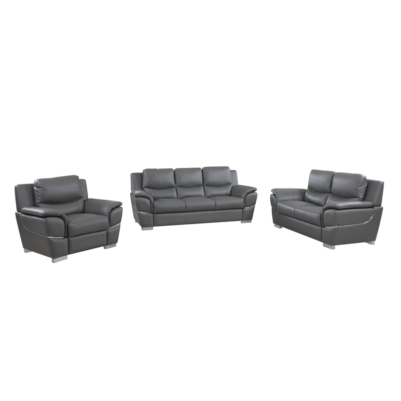 Titan Furnishings Modern Leather Upholstered Sofa Set in Gray