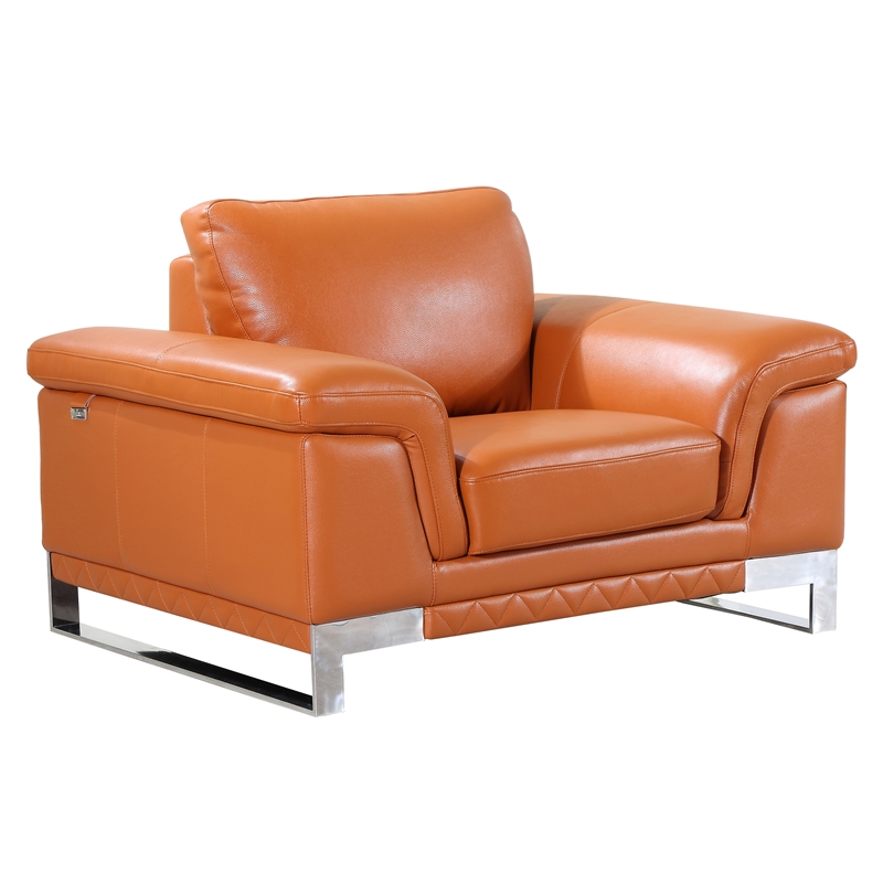 Titan Furnishings Genuine Italian Leather Upholstered Sofa Set in Camel Brown