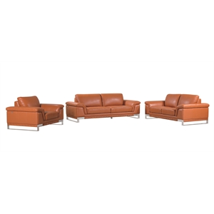 Titan Furnishings Genuine Italian Leather Upholstered Sofa Set in Camel Brown