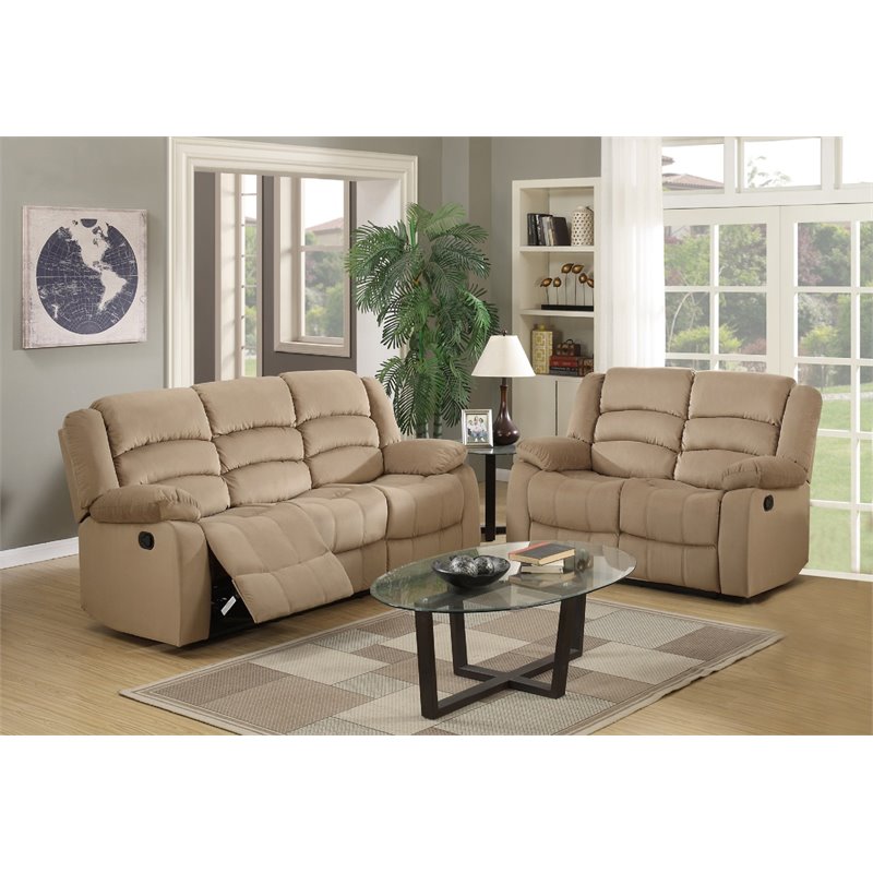 Titan Furnishings Microfiber Fabric Upholstered Sofa and Loveseat in Beige