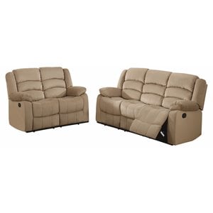 Titan Furnishings Microfiber Fabric Upholstered Sofa and Loveseat in Beige