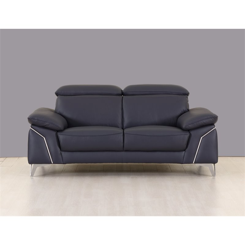 Titan Furnishings Modern Genuine Italian Leather Upholstered Sofa Set in Navy