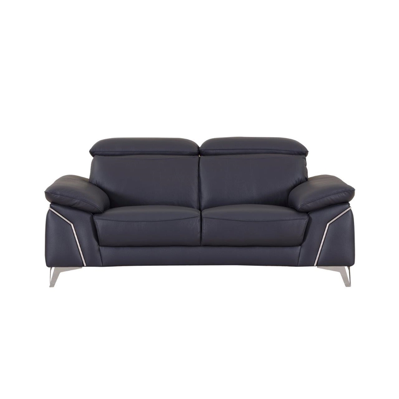 Titan Furnishings Modern Genuine Italian Leather Sofa & Loveseat Set in Navy