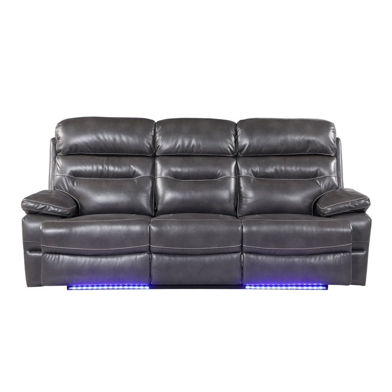 Titan Furnishings Modern Faux Leather Power Reclining Sofa in Gray