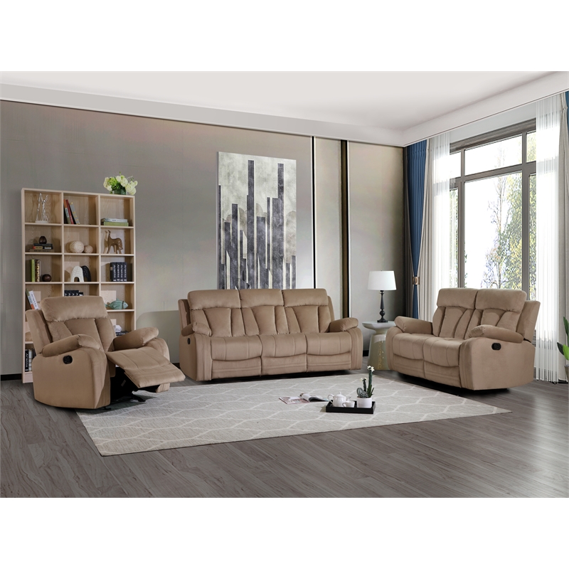 Titan Furnishings Transitional Microfiber Fabric Sofa Set in Beige