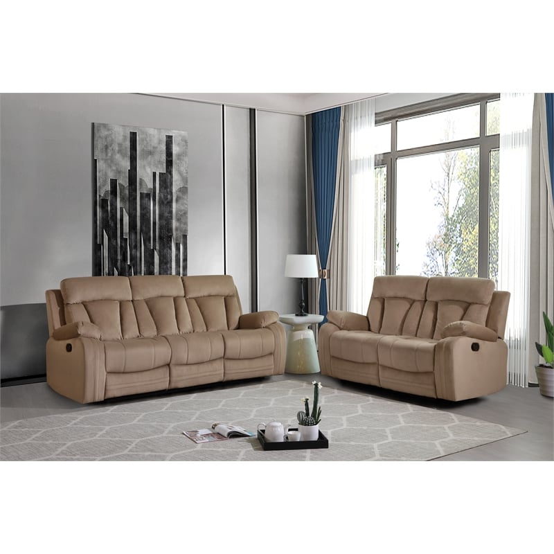 Titan Furnishings Transitional Microfiber Fabric Sofa and Loveseat in Beige