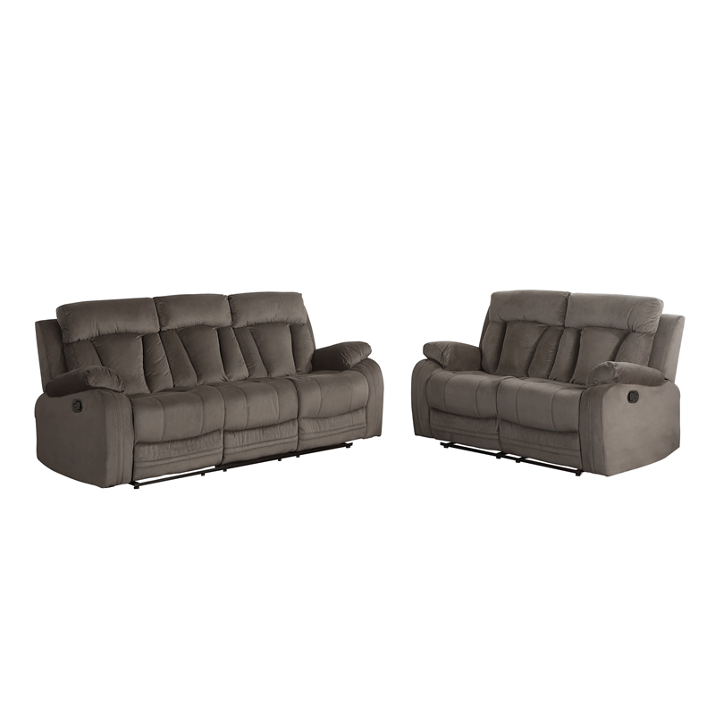Titan Furnishings Transitional Microfiber Fabric Sofa Set in Brown