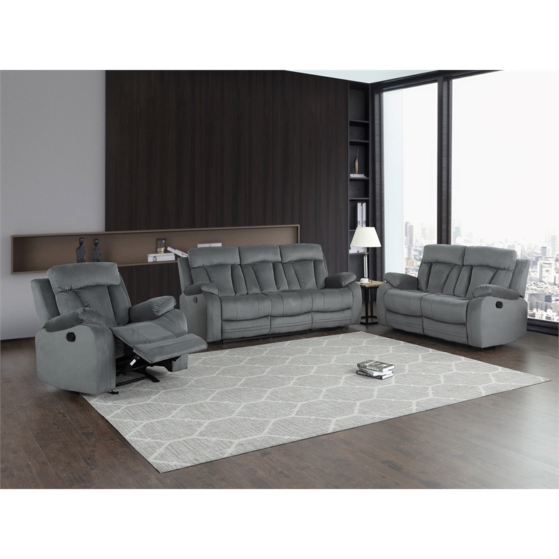 Titan Furnishings Transitional Microfiber Fabric Sofa Set in Gray