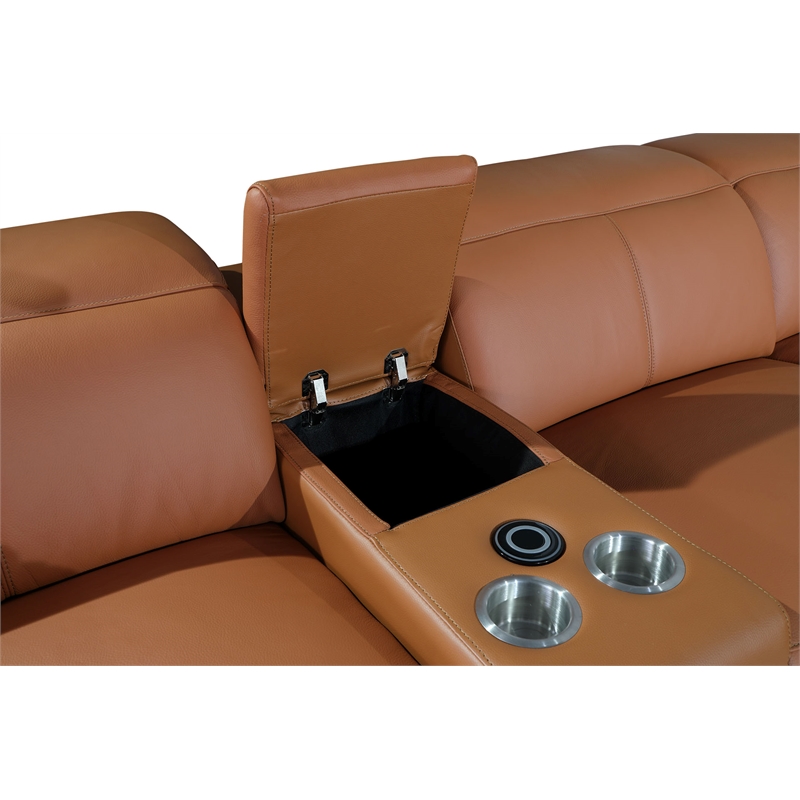 Titan Furnishings 6-Piece 1 Console 3-Power Reclining Leather Sectional in Brown