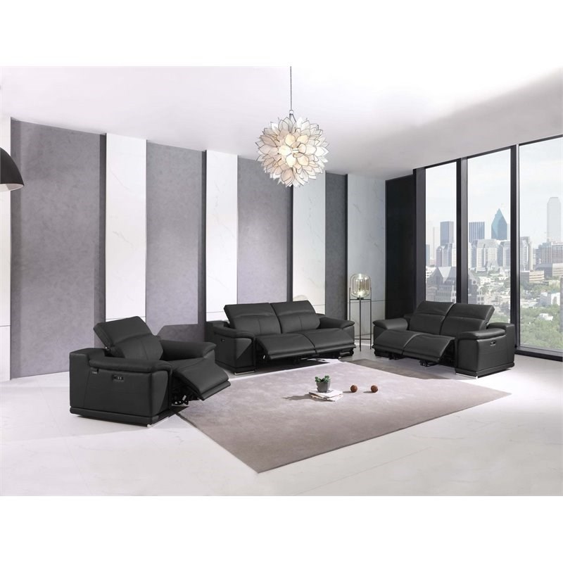 Titan Furnishings Genuine Italian Leather Power Reclining Sofa in Dark Gray