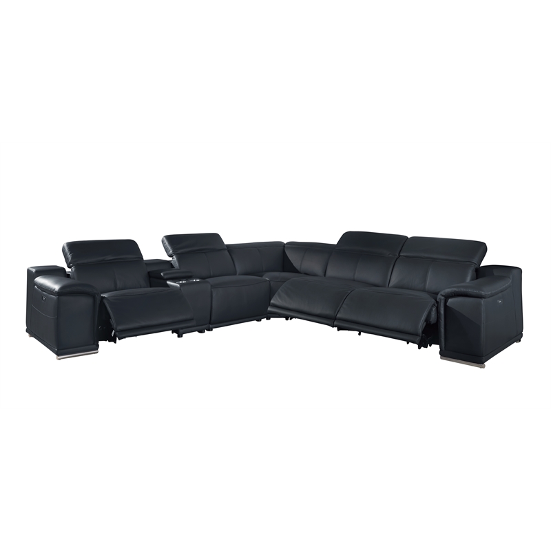 Titan Furnishings 6-Piece 1 Console 3-Power Reclining Leather Sectional in Gray