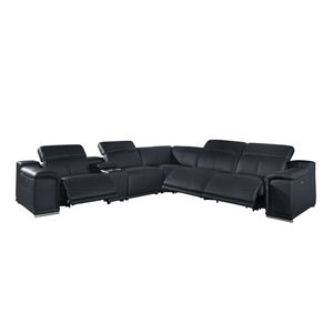 Titan Furnishings 6-Piece 1 Console 3-Power Reclining Leather Sectional in Gray