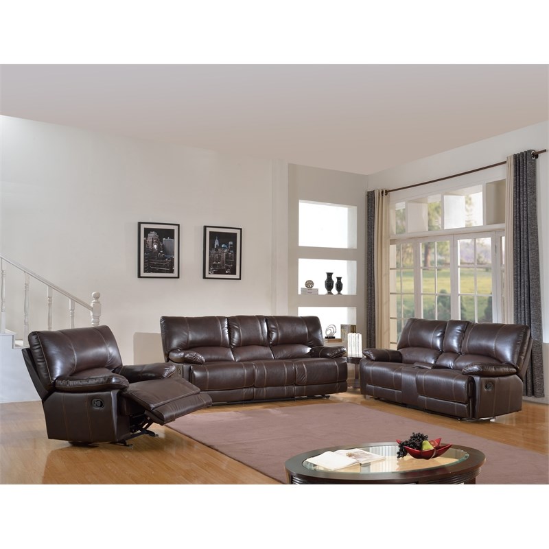 Titan Furnishings Faux Leather Sofa Set with Console Loveseat in Brown