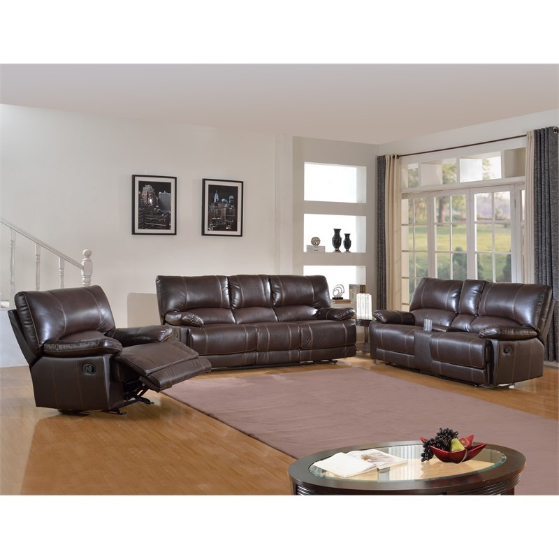 Titan Furnishings Faux Leather Sofa Set with Console Loveseat in Brown