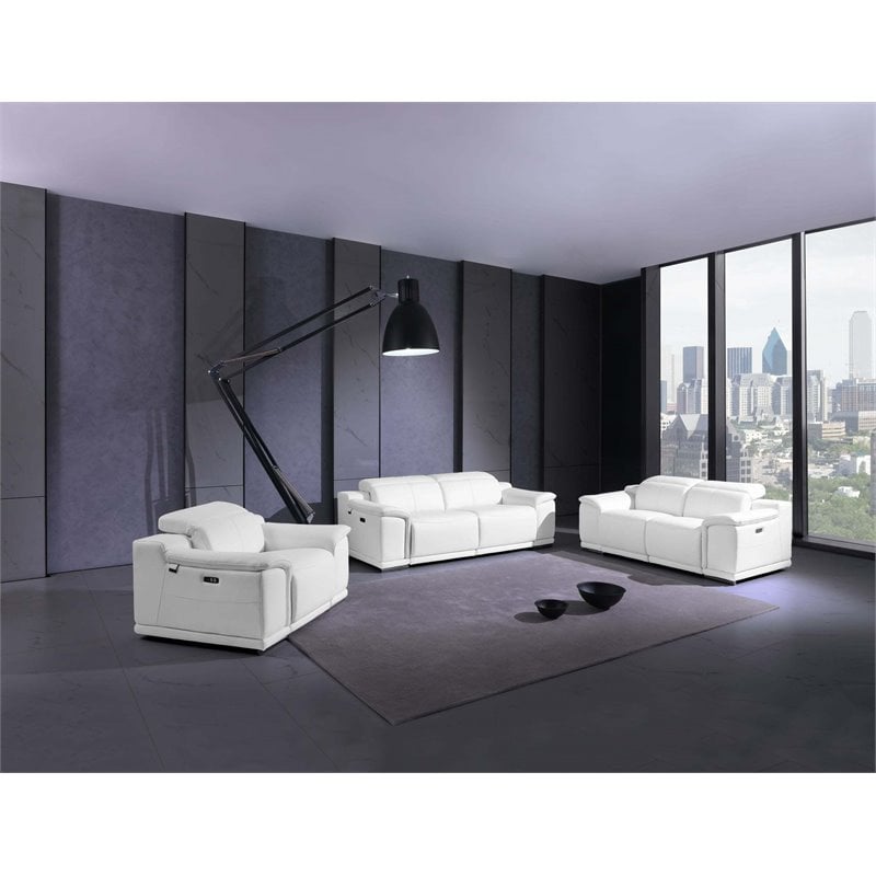 Titan Furnishings Genuine Leather Power Reclining Sofa Set in White
