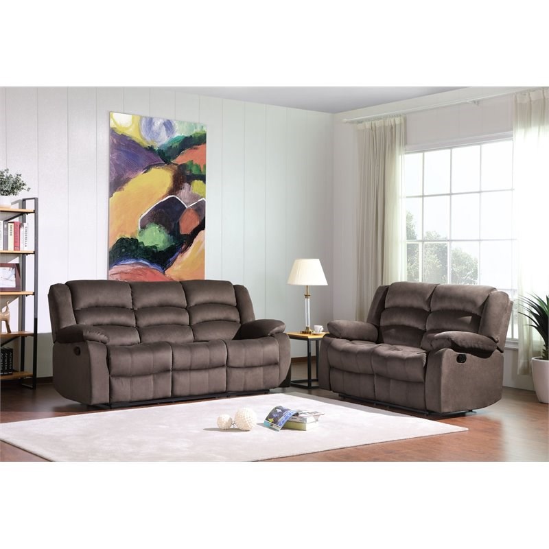 Titan Furnishings Microfiber Fabric Upholstered Sofa and Loveseat in Brown