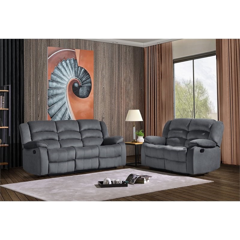 Titan Furnishings Microfiber Fabric Upholstered Sofa and Loveseat in Gray