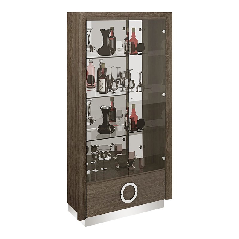 Titan Furnishings Lacquer Wood Vetrine Curio Cabinet in High Gloss Gray