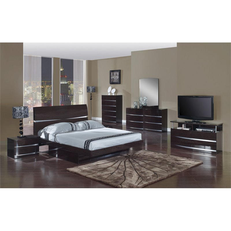 Titan Furnishings Grand Modern Lacquer Wood Eastern King Bed in Black Wenge