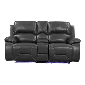 Titan Furnishings Transitional Faux Leather Console Loveseat in Gray