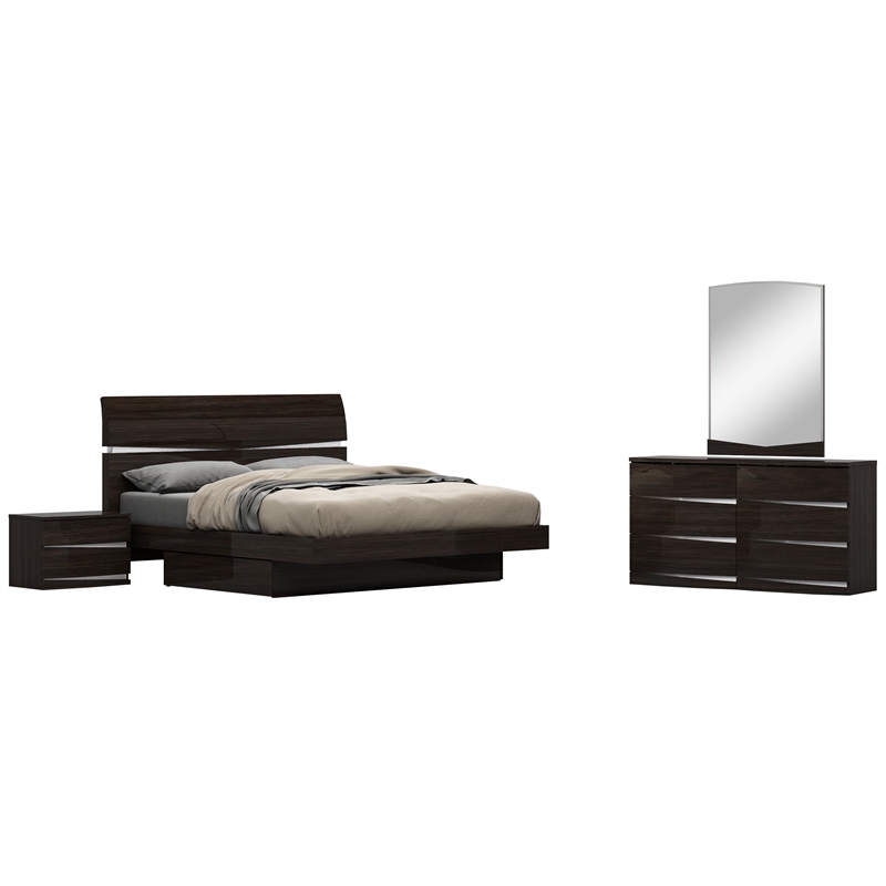 Titan Furnishings Grand 4-Piece Wood Eastern King Bedroom Set in Black Wenge
