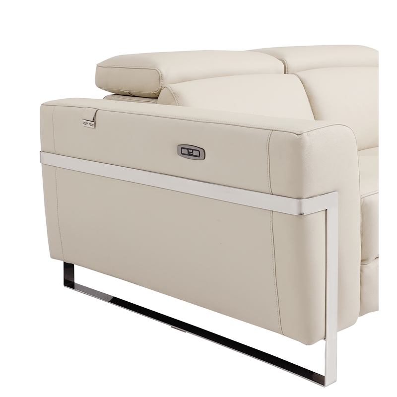 Titan Furnishings Italian Leather Sofa with Power Recliner in Beige