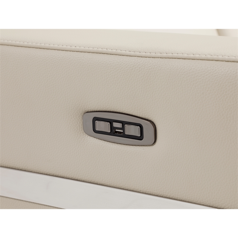 Titan Furnishings Italian Leather Sofa with Power Recliner in Beige