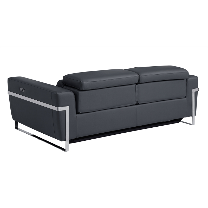Titan Furnishings Italian Leather Sofa with Power Recliner in Dark Gray