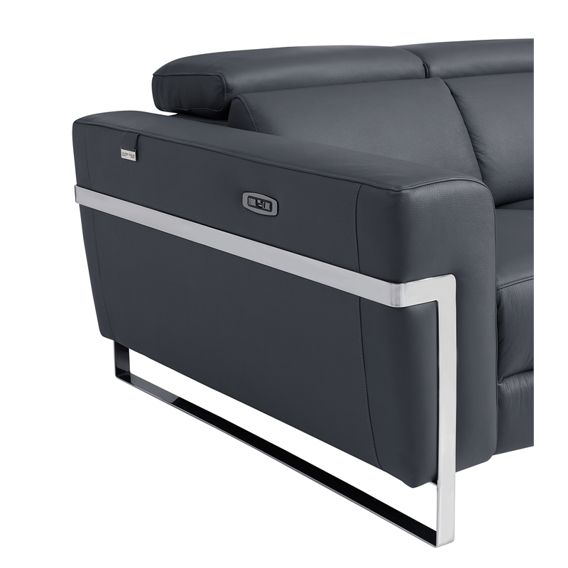 Titan Furnishings Italian Leather Sofa with Power Recliner in Dark Gray