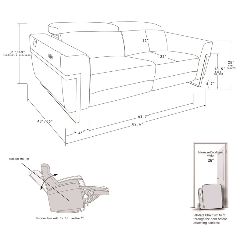 Titan Furnishings Italian Leather Sofa with Power Recliner in White