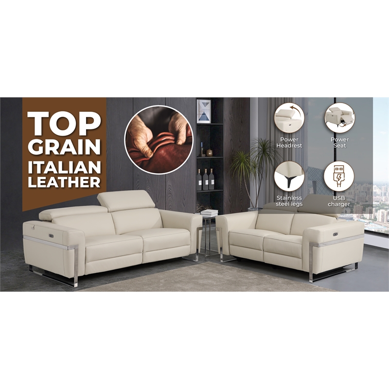 Titan Furnishings Italian Leather Loveseat with Power Recliner in Beige