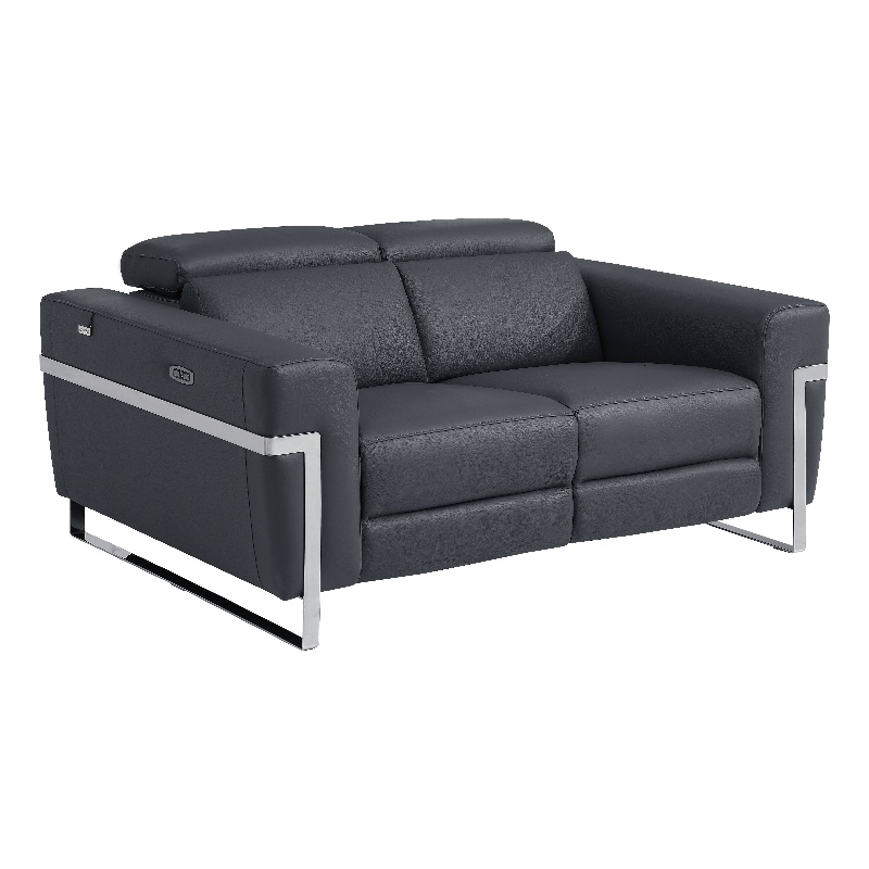 Titan Furnishings Italian Leather Loveseat with Power Recliner in Dark Gray