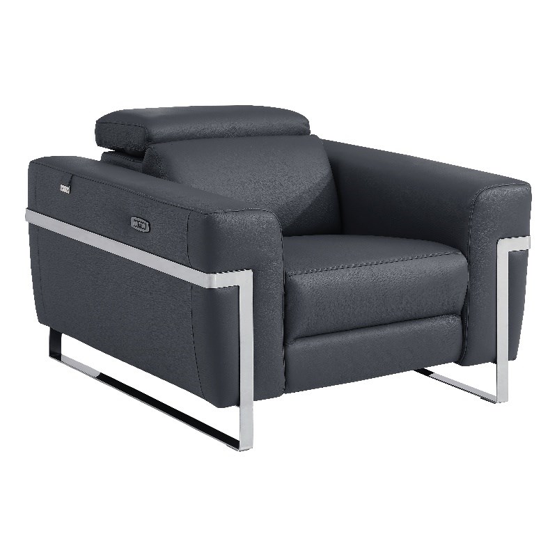 Titan Furnishings Italian Leather Chair with Power Recliner in Dark Gray