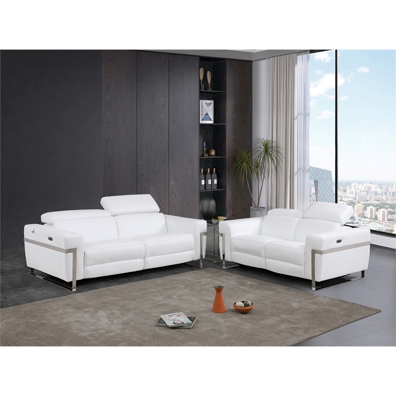 Titan Furnishings Italian Leather Sofa and Loveseat with Power Recliner in White
