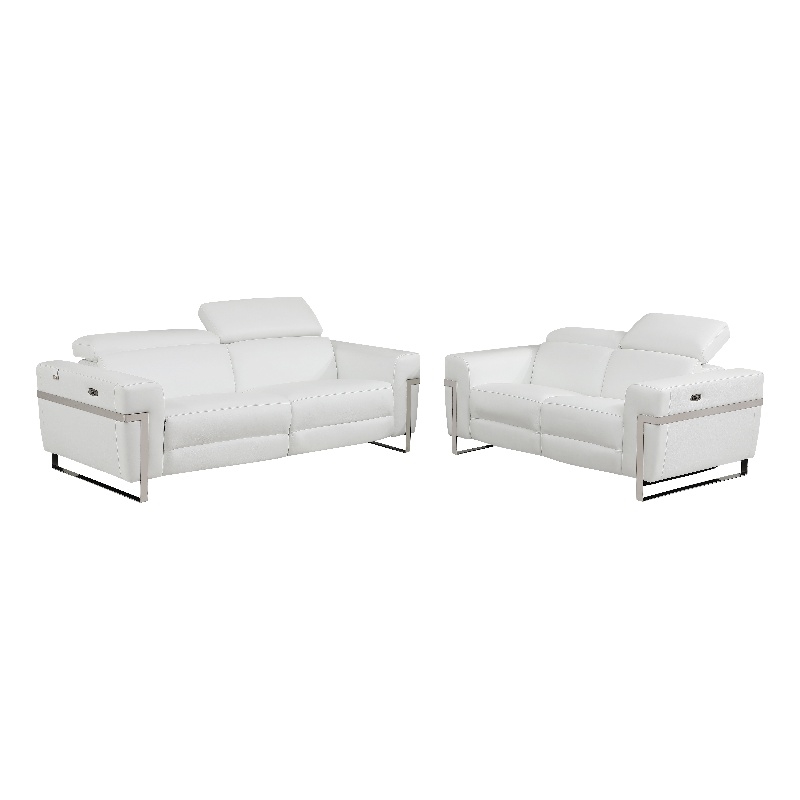 Titan Furnishings Italian Leather Sofa and Loveseat with Power Recliner in White
