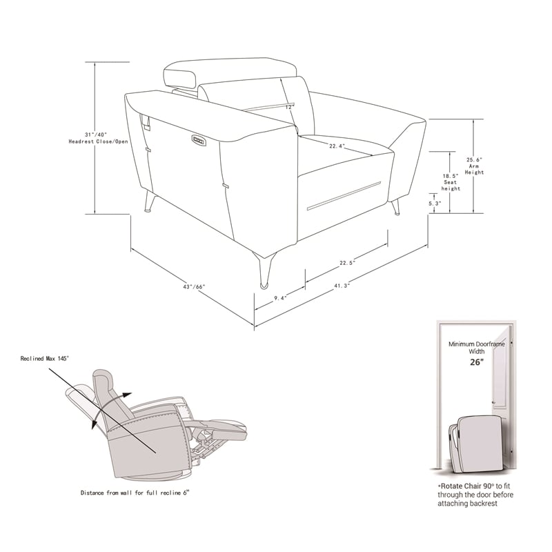 Titan Furnishings Italian Leather Sofa Set with Power Recliner in White