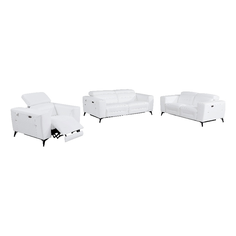 Titan Furnishings Italian Leather Sofa Set with Power Recliner in White