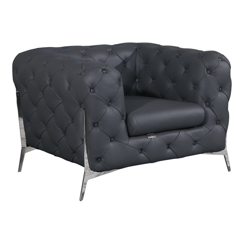 Titan Furnishings Modern Genuine Italian Leather Upholstered Chair in Dark Gray