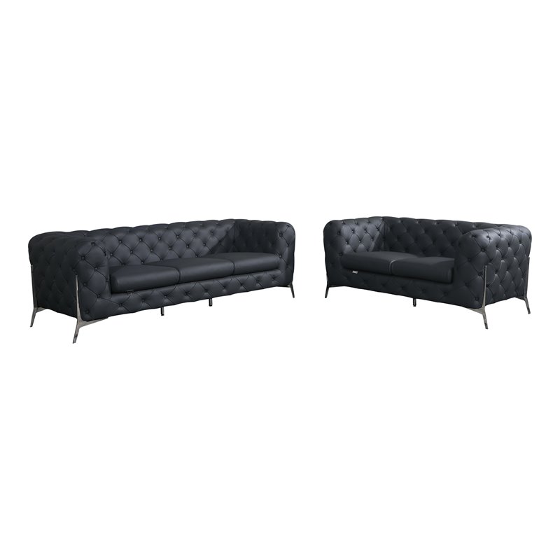 Titan Furnishings 2-Piece Genuine Italian Leather Sofa & Loveseat in Dark Gray