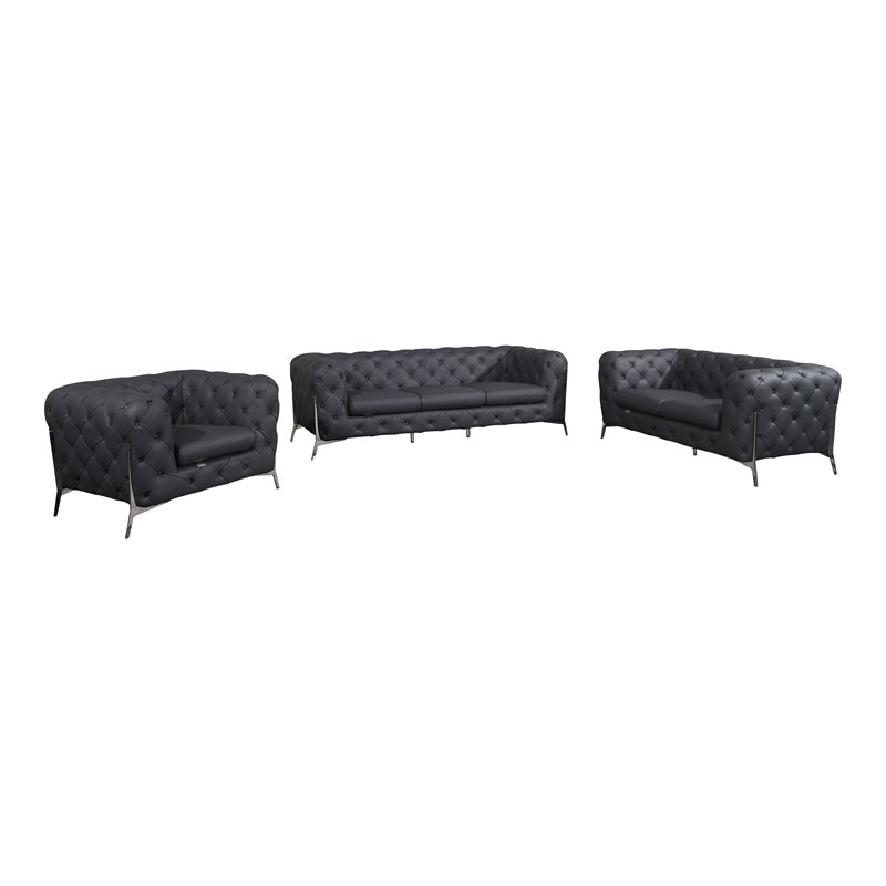 Titan Furnishings 3-Piece Genuine Italian Leather Upholstered Sofa Set in Gray