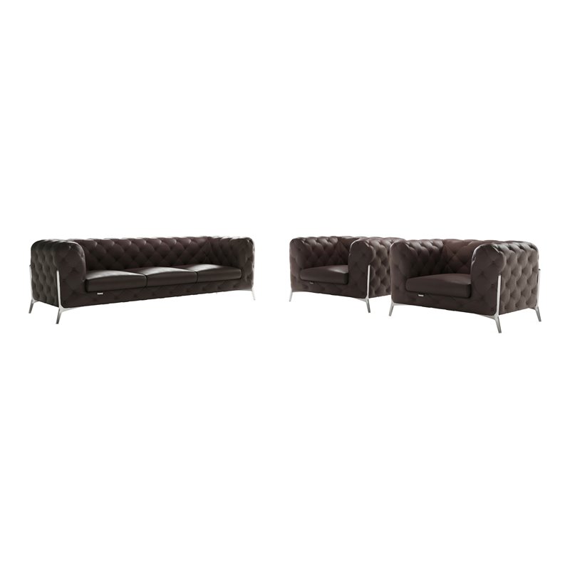 Titan Furnishings 3-Piece Genuine Italian Leather Sofa & 2 Chairs Set in Brown