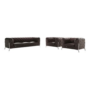 Titan Furnishings 3-Piece Genuine Italian Leather Sofa & 2 Chairs Set in Brown