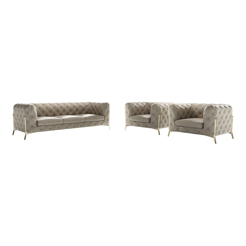 Titan Furnishings 3-Piece Genuine Italian Leather Sofa & 2 Chairs Set in Beige