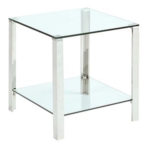 Milan 19.7&quot Square Glass/Stainless Steel Lamp Table in Clear