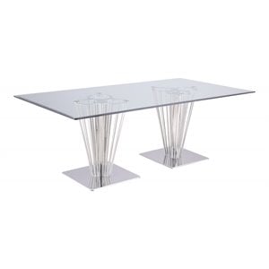 Milan Fiona Rectangular Contemporary Steel and Glass Dining Table in Clear