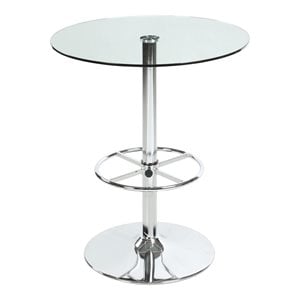 Milan Jude 30&quot Contemporary Steel and Glass Top Pub Table in Chrome/Clear