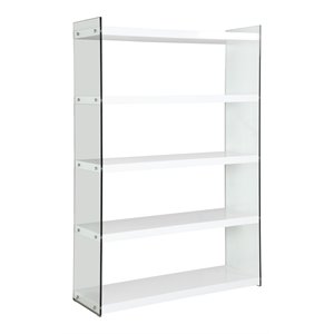 Milan 47.24&quot Contemporary Glass and Wood Bookcase in Clear/White