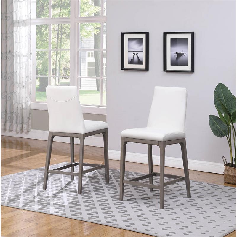 Milan Rosa Walnut Veneer/White Faux Leather Counter Stool w/ Solid Wood Base