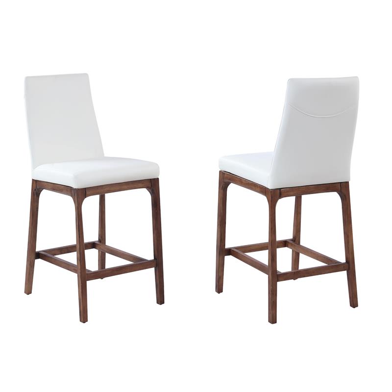 Milan Rosa Walnut Veneer/White Faux Leather Counter Stool w/ Solid Wood Base