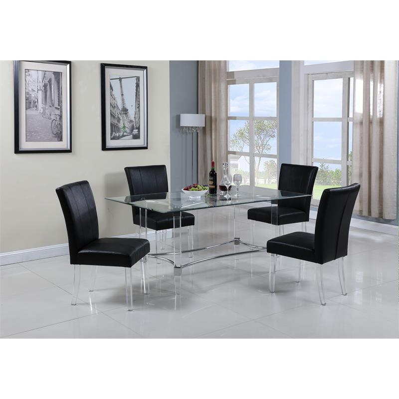 Milan Maria Black Faux Leather Parson Side Chair w/ Acrylic Legs (Set of 2)